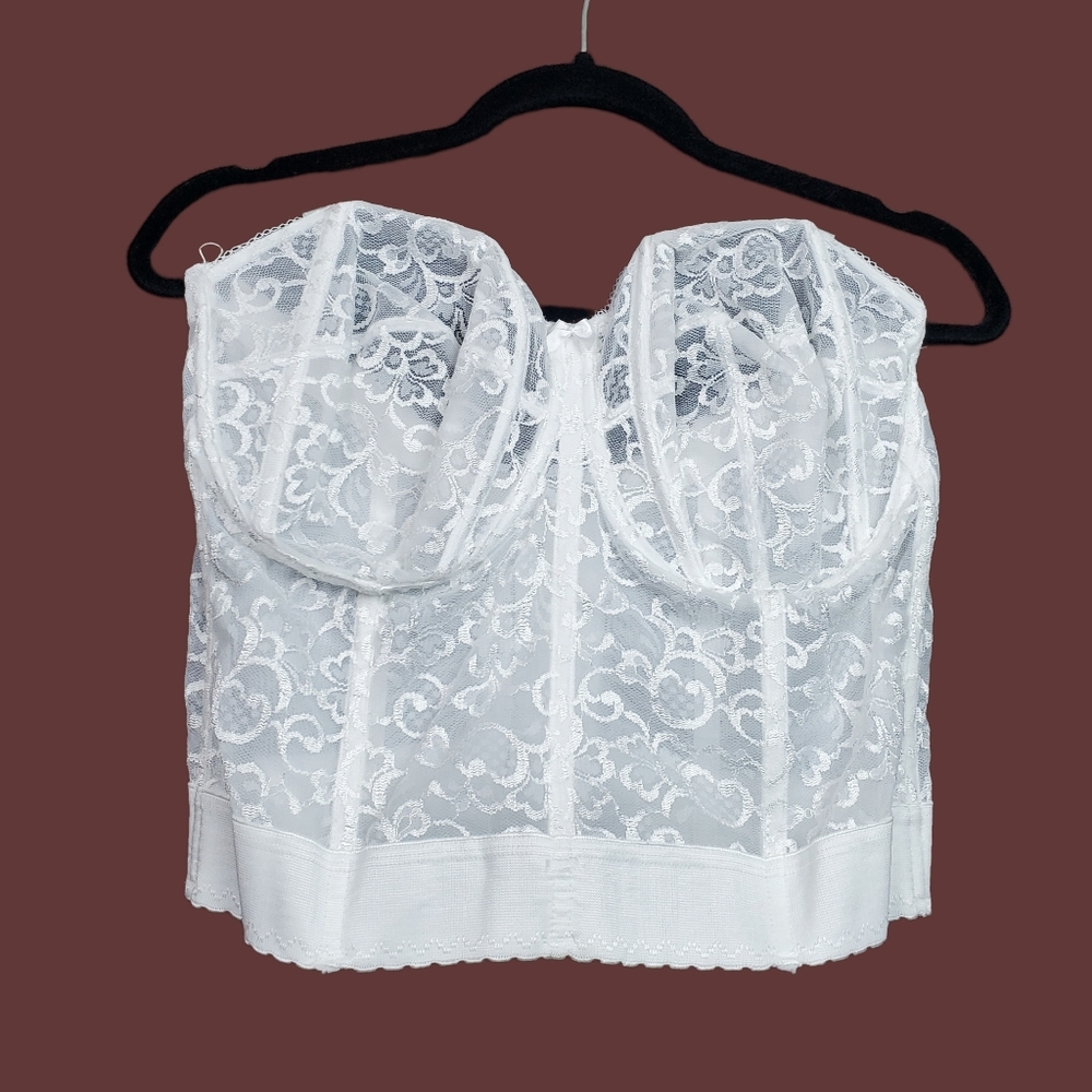 Goddess White Sheer Lace Bustier Corset Size 38F